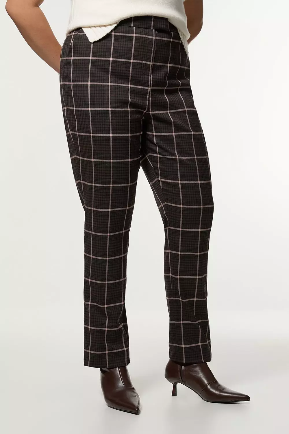 Brown Plus Size Flannel Straight Leg Split Front Dress Pants alternative image