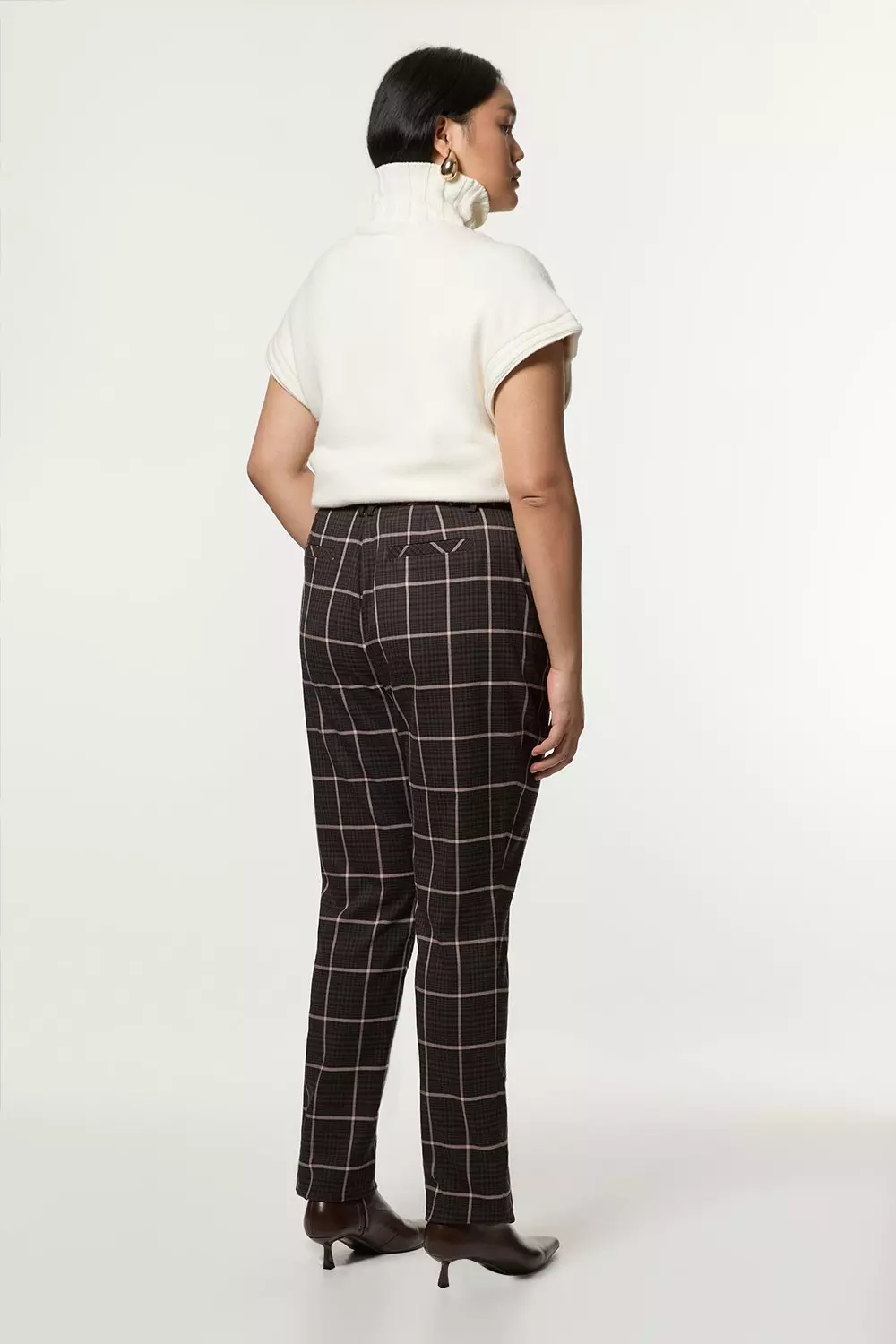 Brown Plus Size Flannel Straight Leg Split Front Dress Pants alternative image