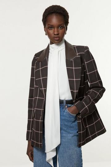 Tall Check Pu Mix Tailored Jacket brown