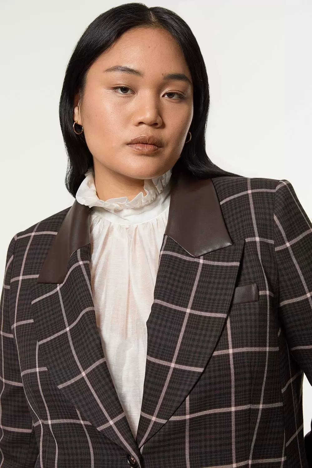 Plus Size Check Pu Mix Tailored Jacket Karen Millen