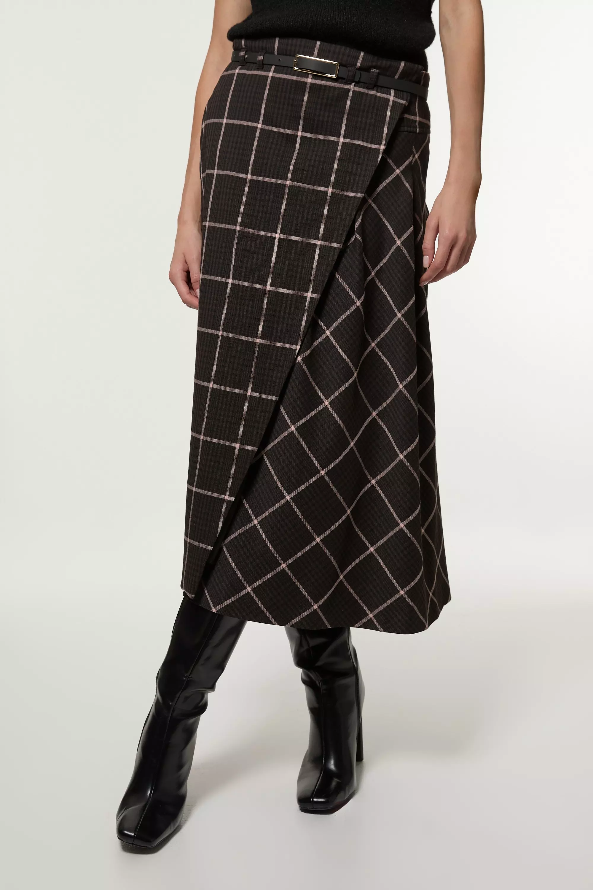 【INCHANT ME】Tartan Check Midi Skirt Tartan check midi skirt - Dark Gray | Benetton
