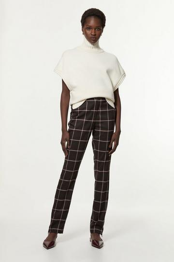 Brown Tall Check Straight Leg Split Front Tailored Trouser