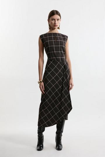 Brown Check Ruffle Tailored Midaxi Dress