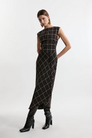 Brown Petite Check Ruffle Tailored Midaxi Dress