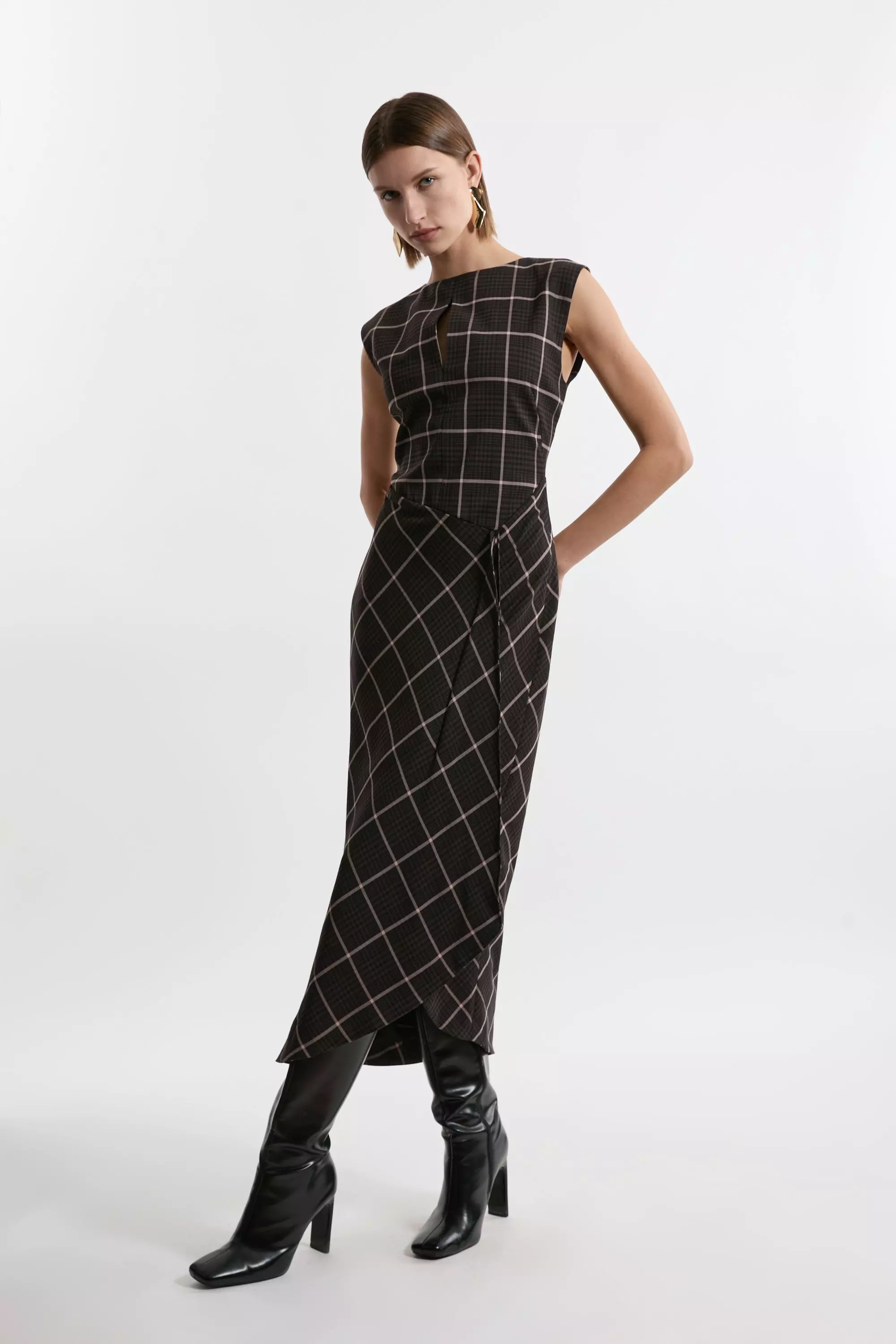 Petite Check Ruffle Tailored Midaxi Dress Karen Millen