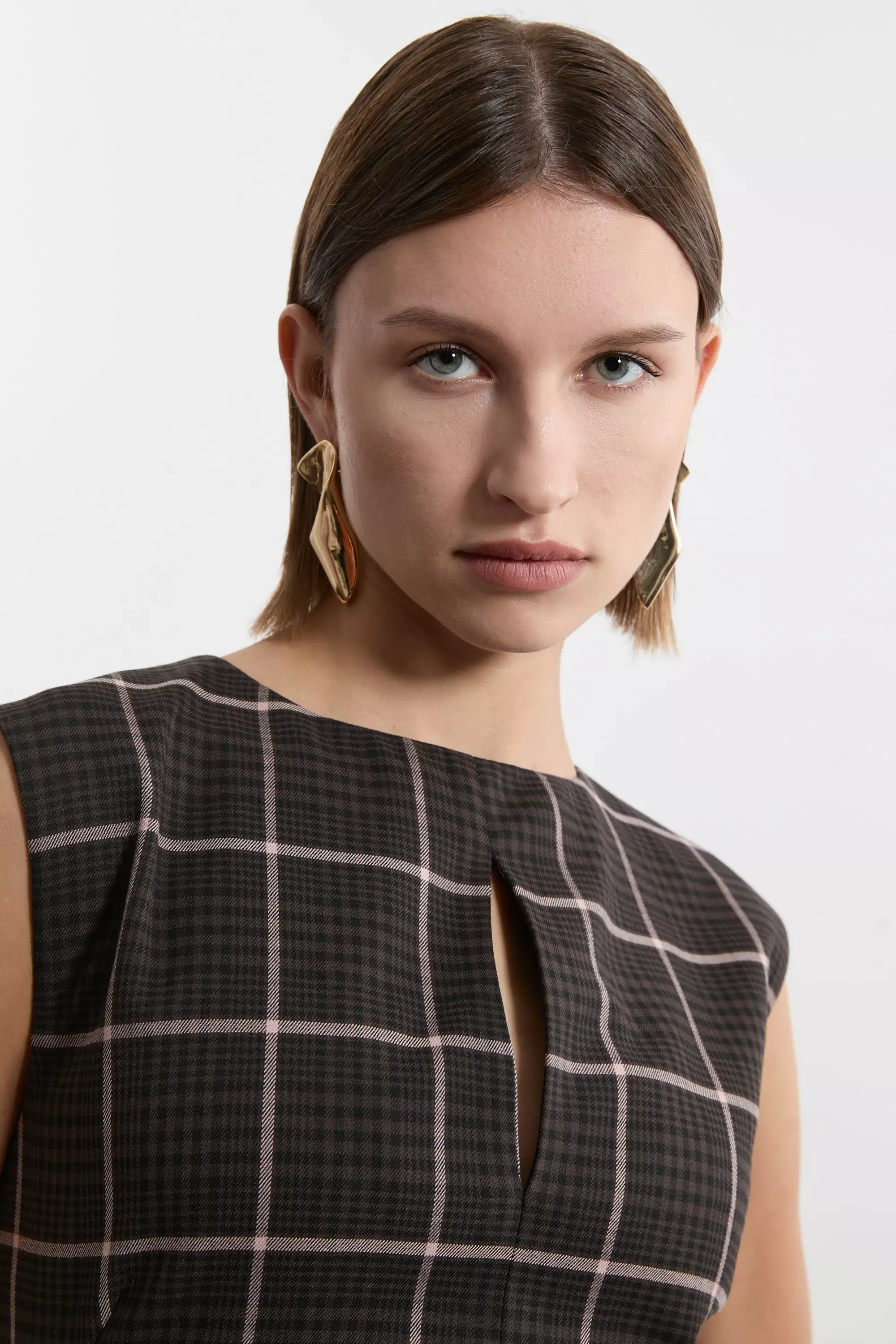 Petite Check Ruffle Tailored Midaxi Dress | Karen Millen