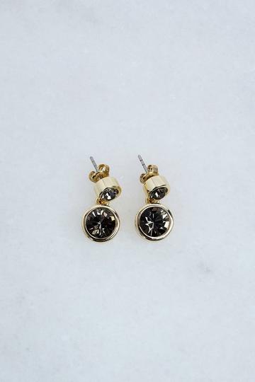 14kt Gold Plated Hand Set European Crystal Solitaire Drop Earrings black