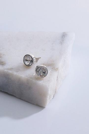 Hand Set European Crystal Solitaire Stud Earrings silver