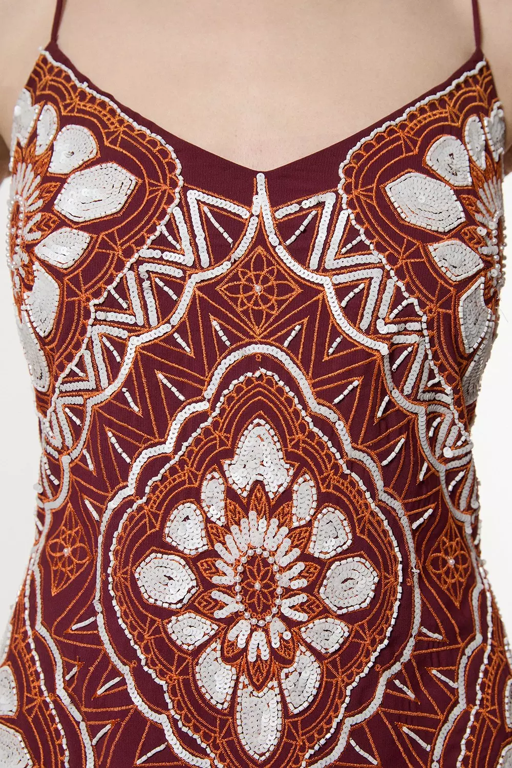Burnt orange Petite Embellished Fringe Strappy Woven Maxi Dress alternative image