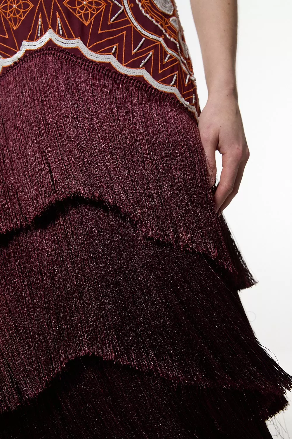 Burnt orange Petite Embellished Fringe Strappy Woven Maxi Dress alternative image