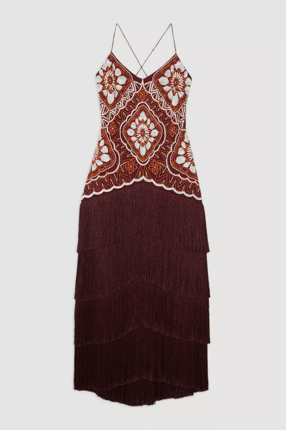 Burnt orange Petite Embellished Fringe Strappy Woven Maxi Dress alternative image