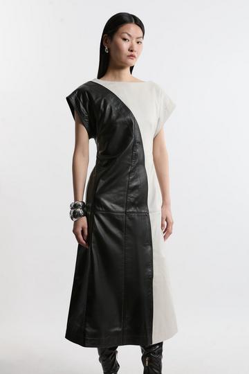 Leather Colourblock Midi Dress mono