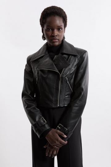 Leather Structured Micro Moto Jacket