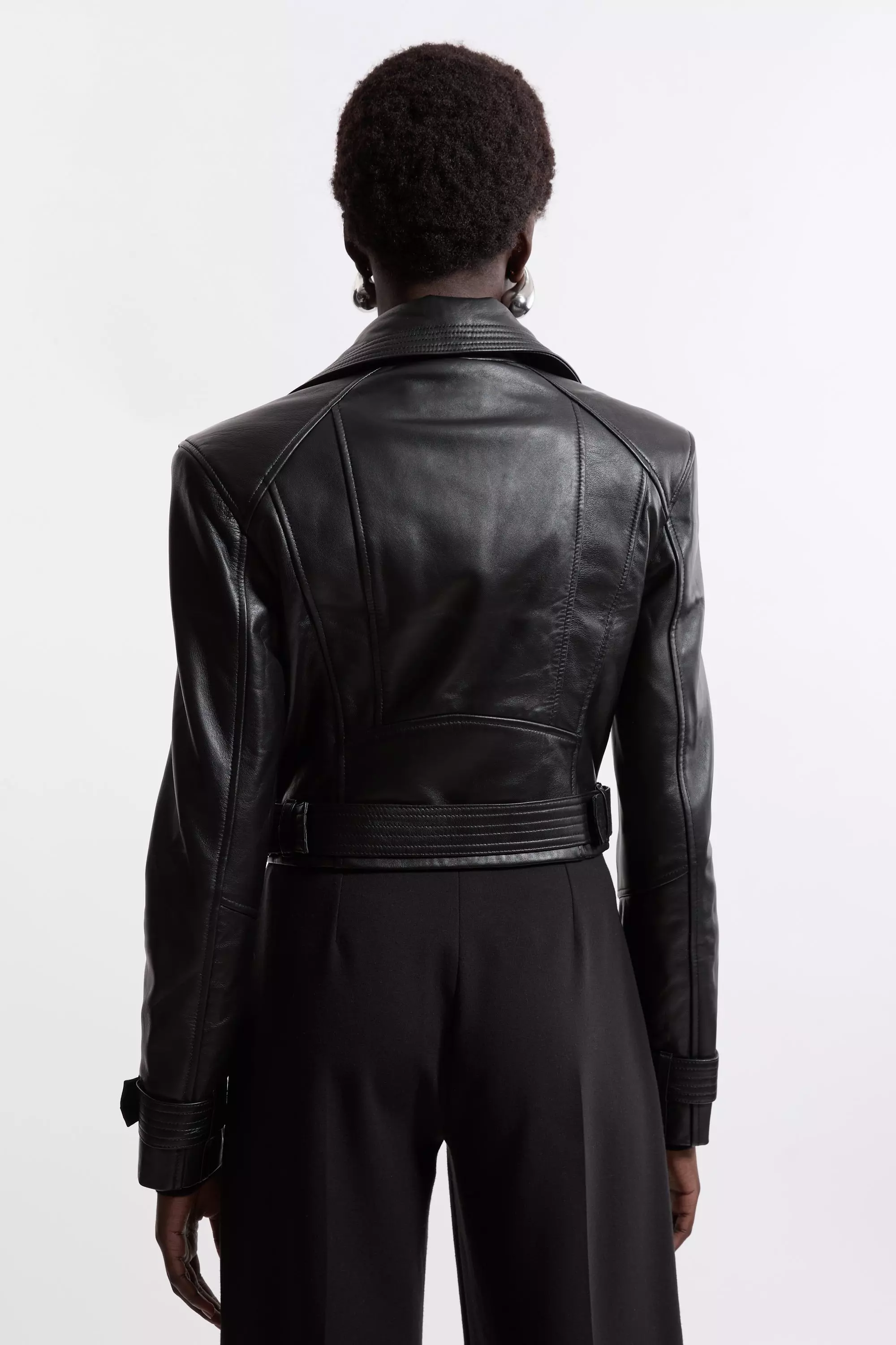 Leather Structured Micro Moto Jacket | Karen Millen