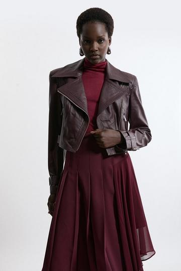 Leather Structured Micro Moto Jacket mulberry