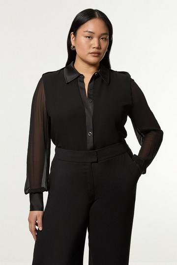 Black Plus Size Viscose Georgette Woven Shirt