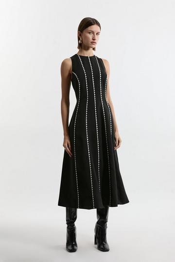 Tall Scallop Trim Panelled Crepe Maxi Dress mono