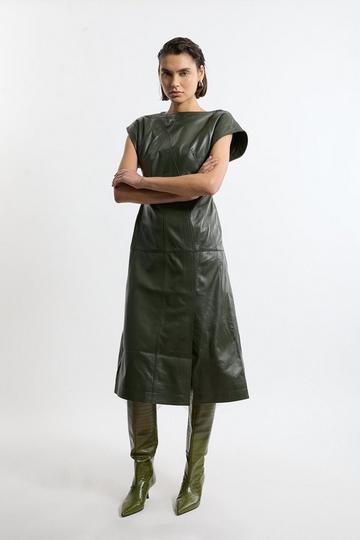 Leather Full Midi Dress green