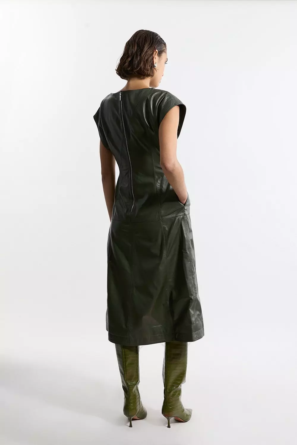 KAREN MILLEN ミディ丈 ドレス Leather Full Midi Dress | Karen Millen