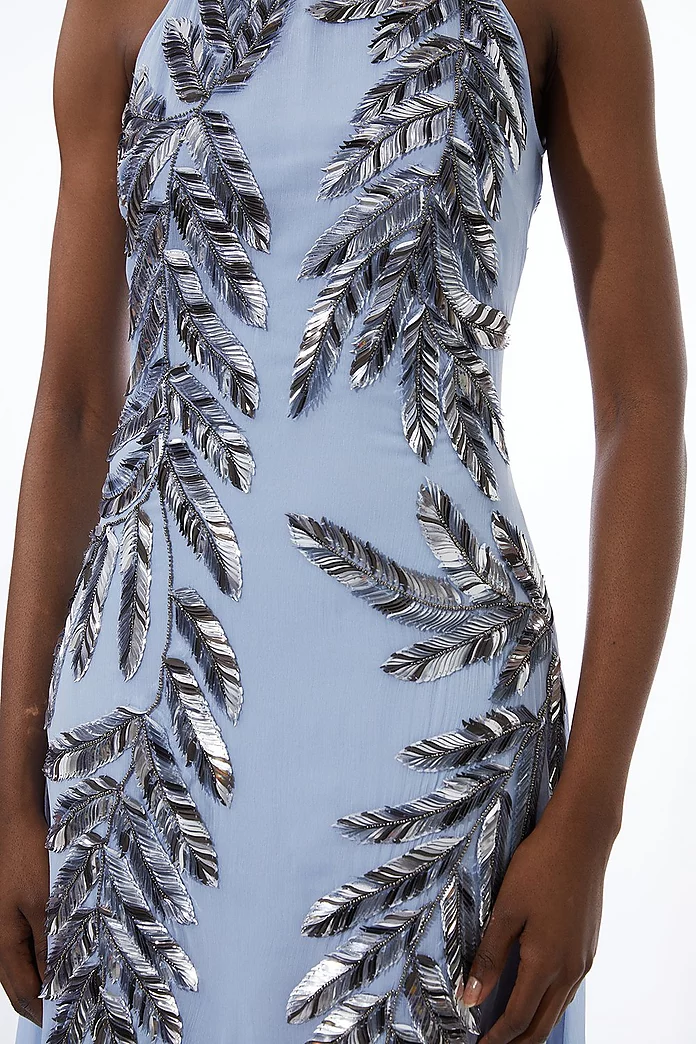 Tall Halter Neck Feather Sequin Detail Woven Maxi Dress Tall Halter Neck Feather Sequin Detail Woven Maxi Dress