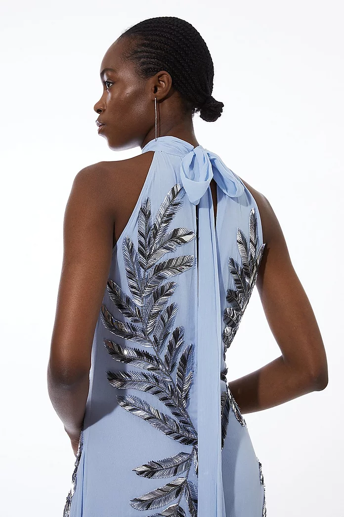 Tall Halter Neck Feather Sequin Detail Woven Maxi Dress Tall Halter Neck Feather Sequin Detail Woven Maxi Dress