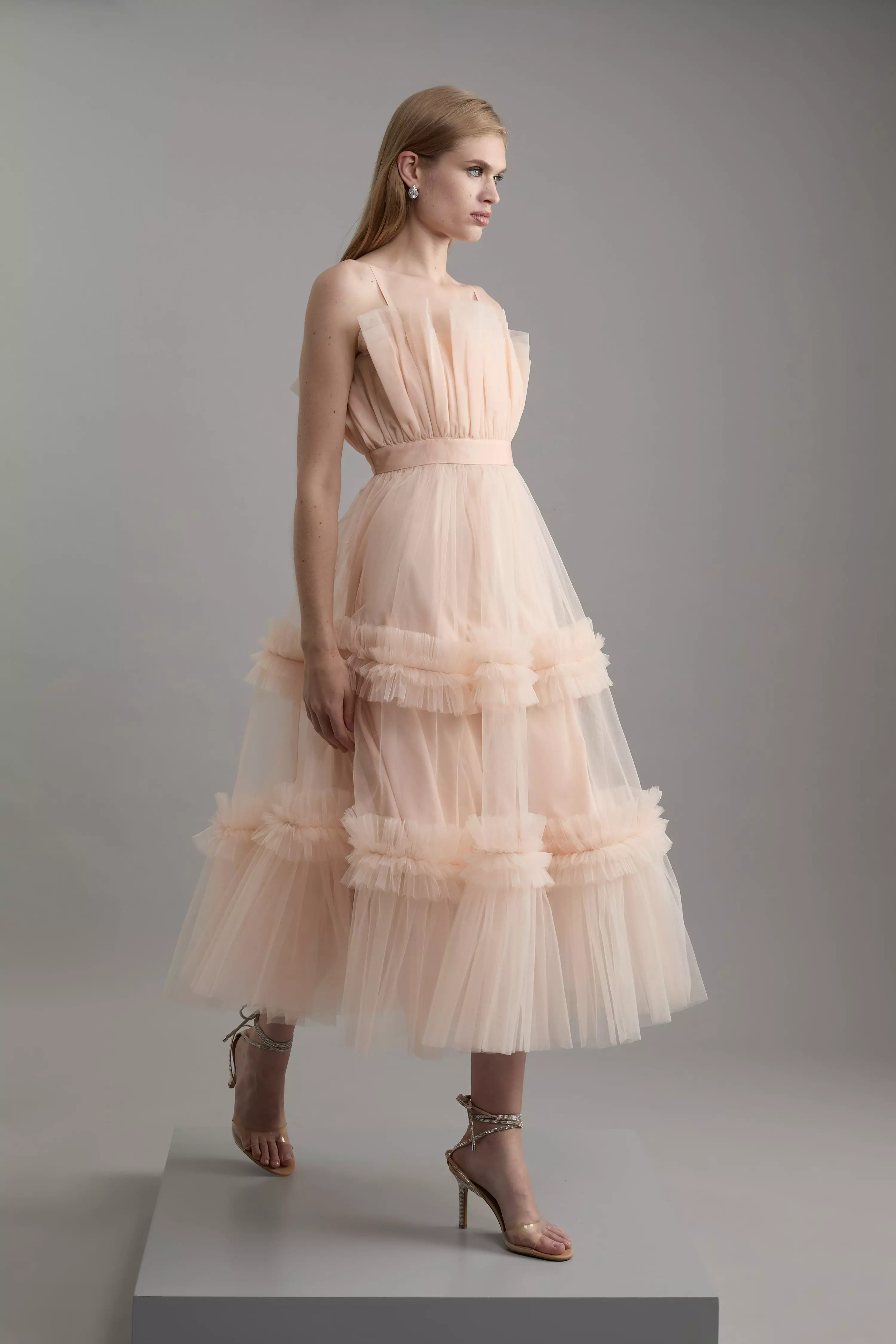 mideal open shoulder tulle tunic マイディール