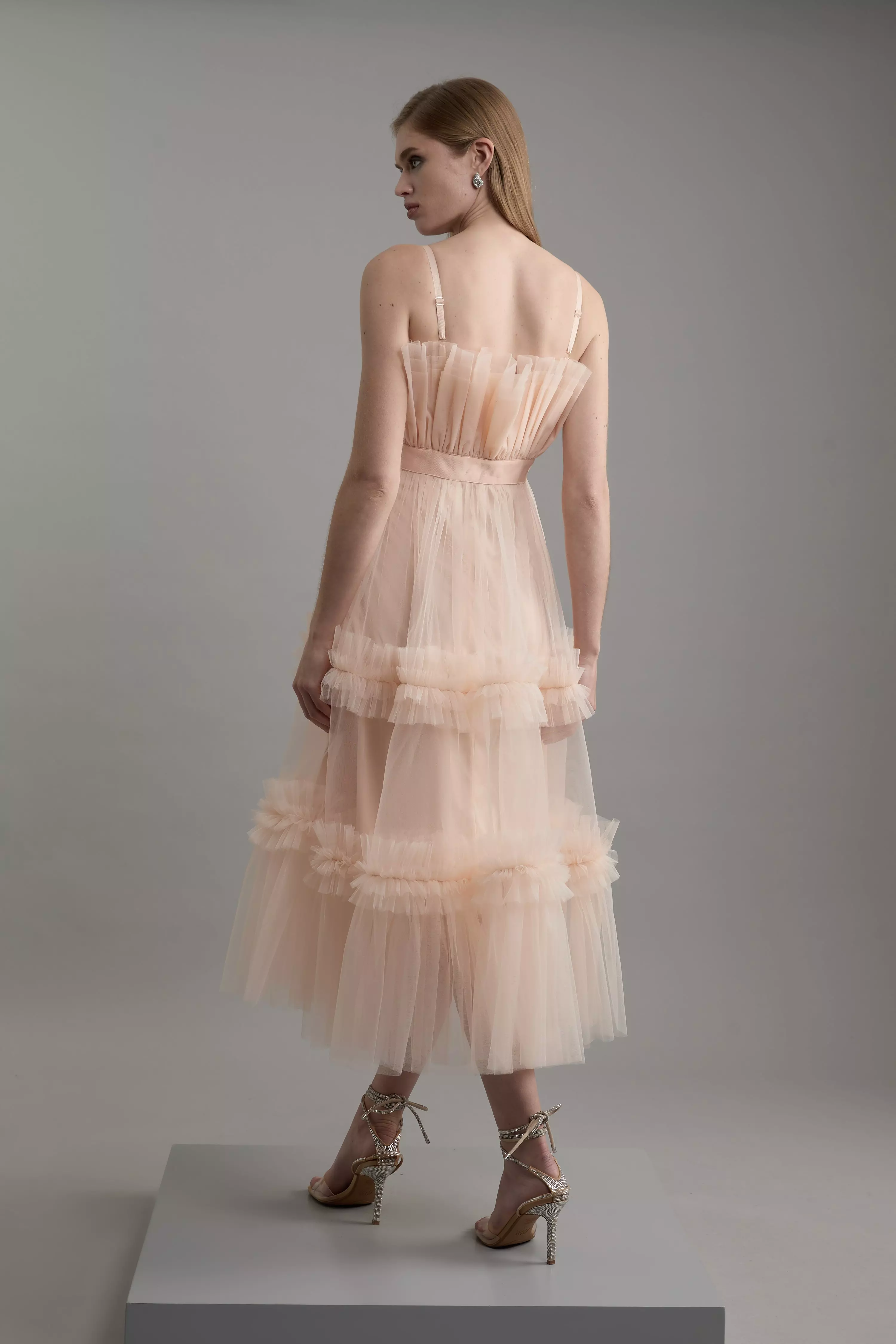Tulle Bandeau Tiered Midi Dress | Karen Millen