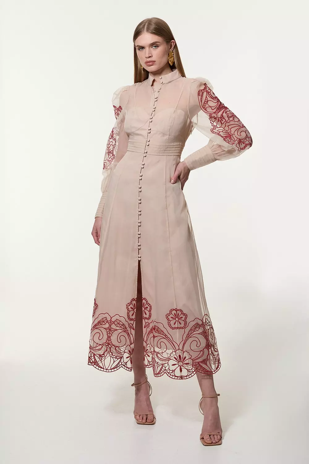 Karen Millen☆Floral Embroidery Organdie Midi Dress【UK発】 Botanical Embroidery Organdie Strappy Midi Dress | Karen Millen