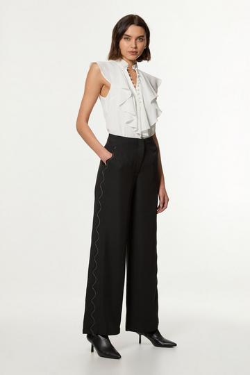 Scallop Trim Woven Crepe Trouser black