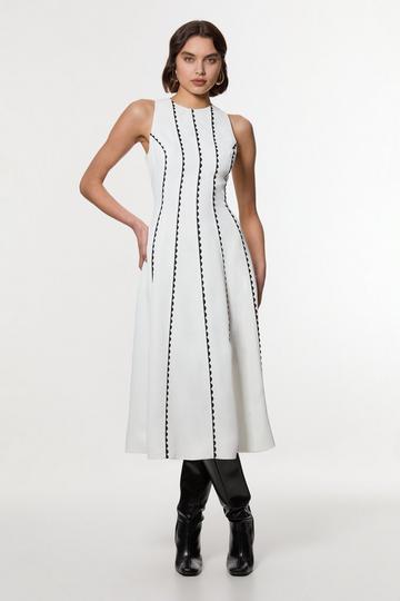 Scallop Trim Panelled Crepe Maxi Dress ivory