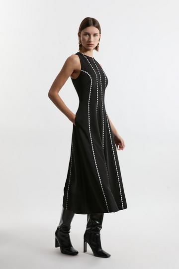 Scallop Trim Panelled Crepe Maxi Dress mono