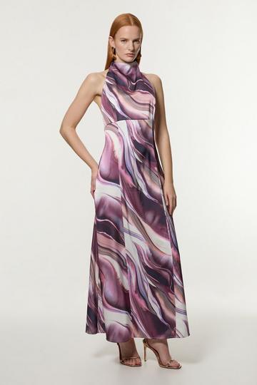 Tall Graduated Stripe Viscose Satin Halter Dress purple