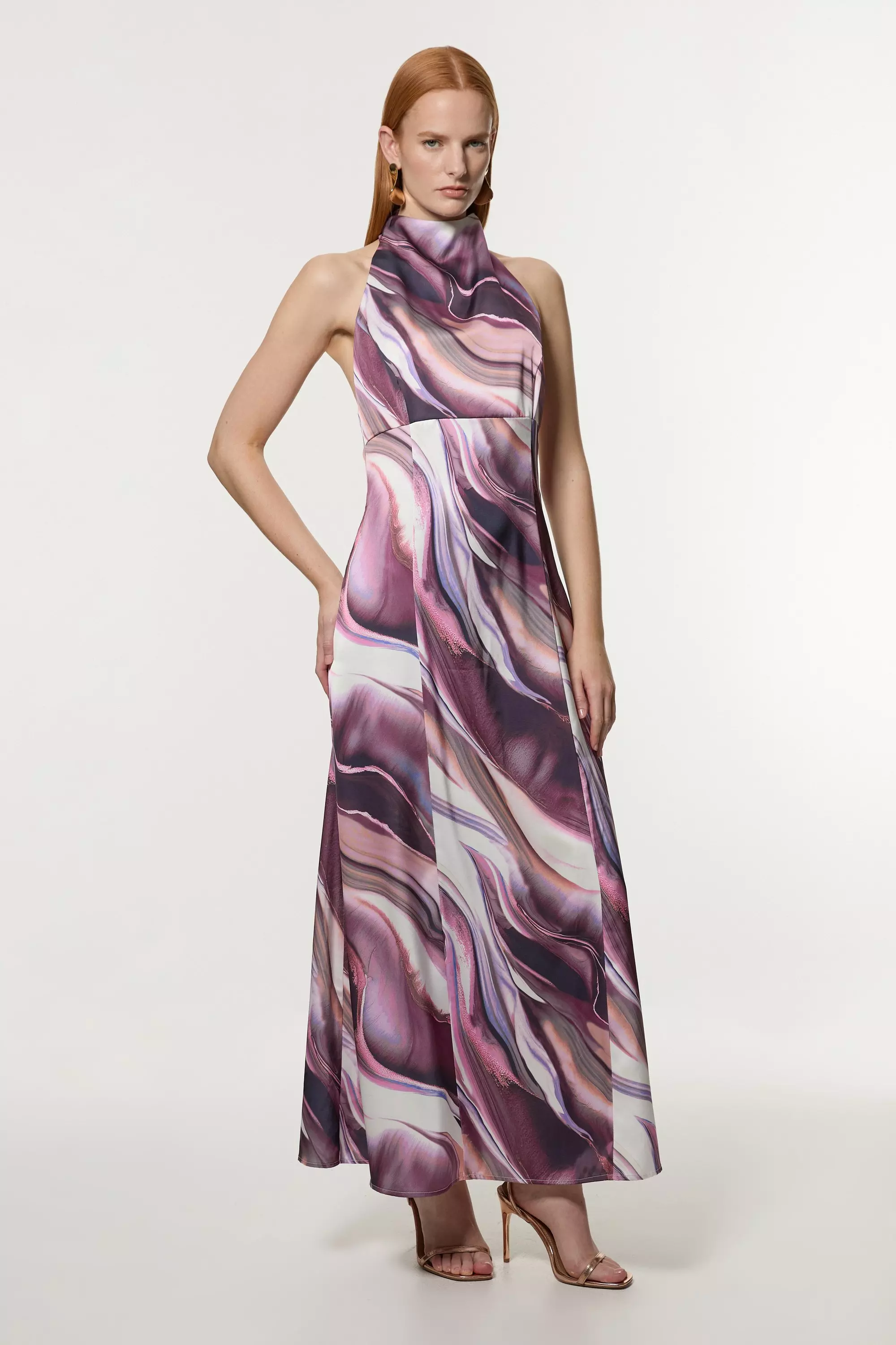 Tall Graduated Stripe Viscose Satin Halter Dress Karen Millen