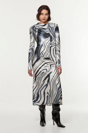 Graduated Stripe Viscose Satin Bias Midi Dress mono