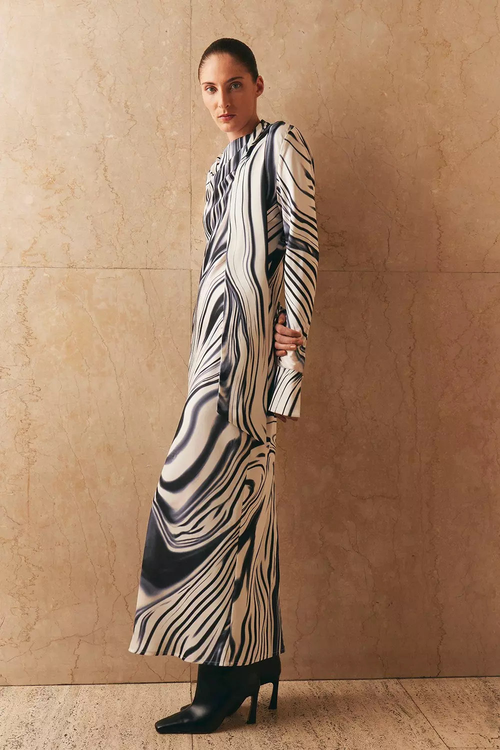 Mono Graduated Stripe Viscose Satin Bias Midi Dress alternative image