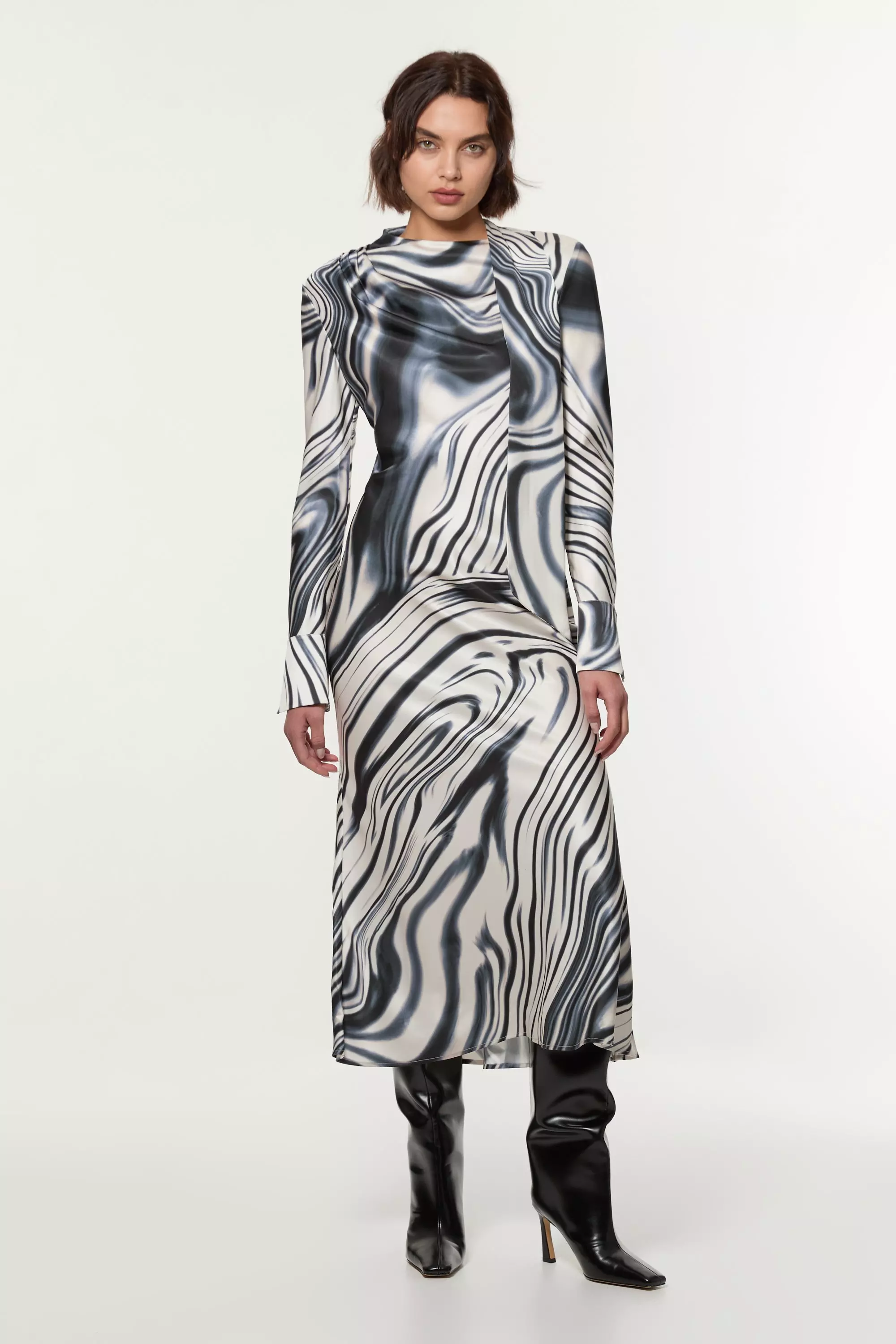 Mono Graduated Stripe Viscose Satin Bias Midi Dress alternative image