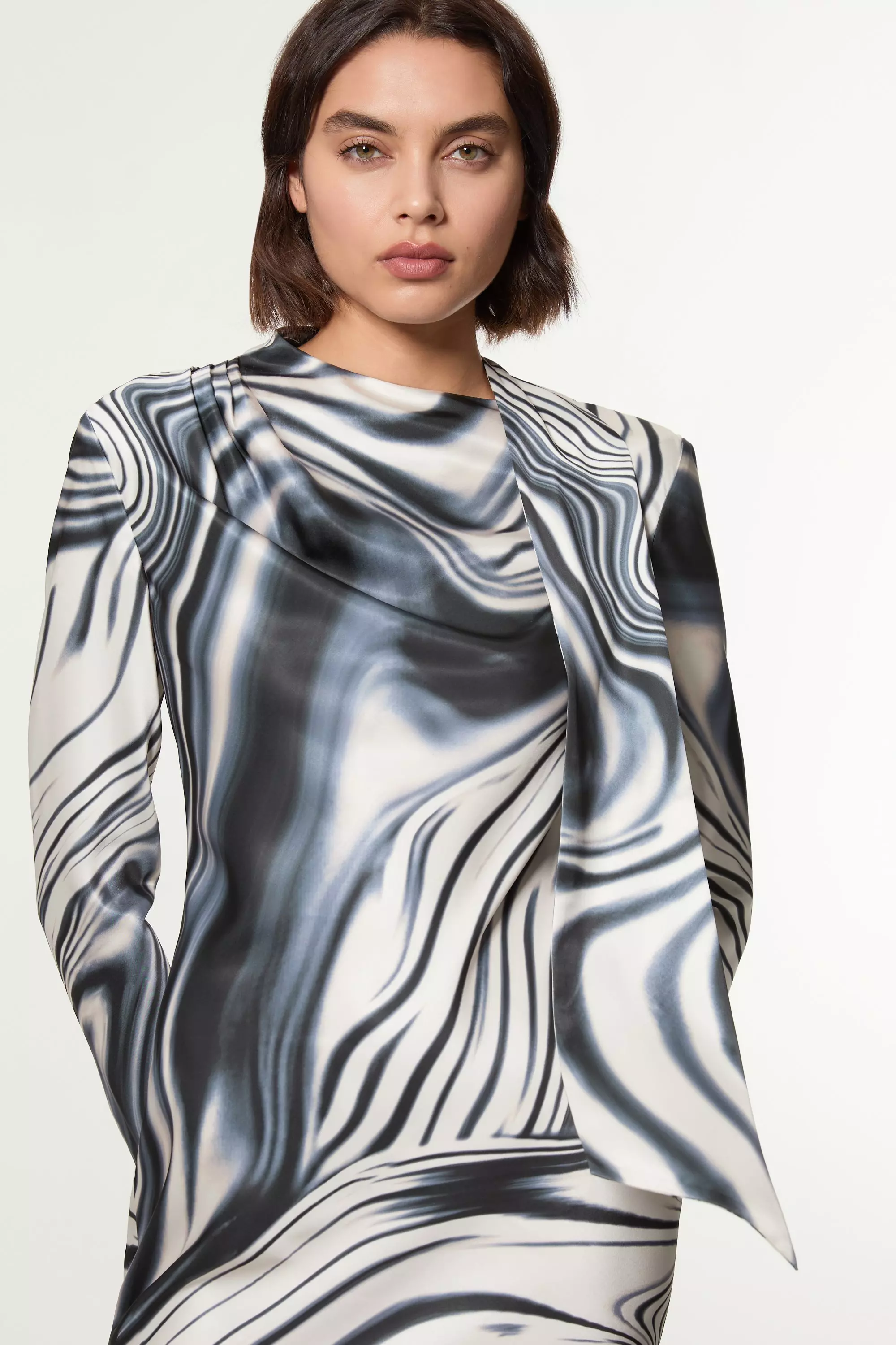 Mono Graduated Stripe Viscose Satin Bias Midi Dress alternative image