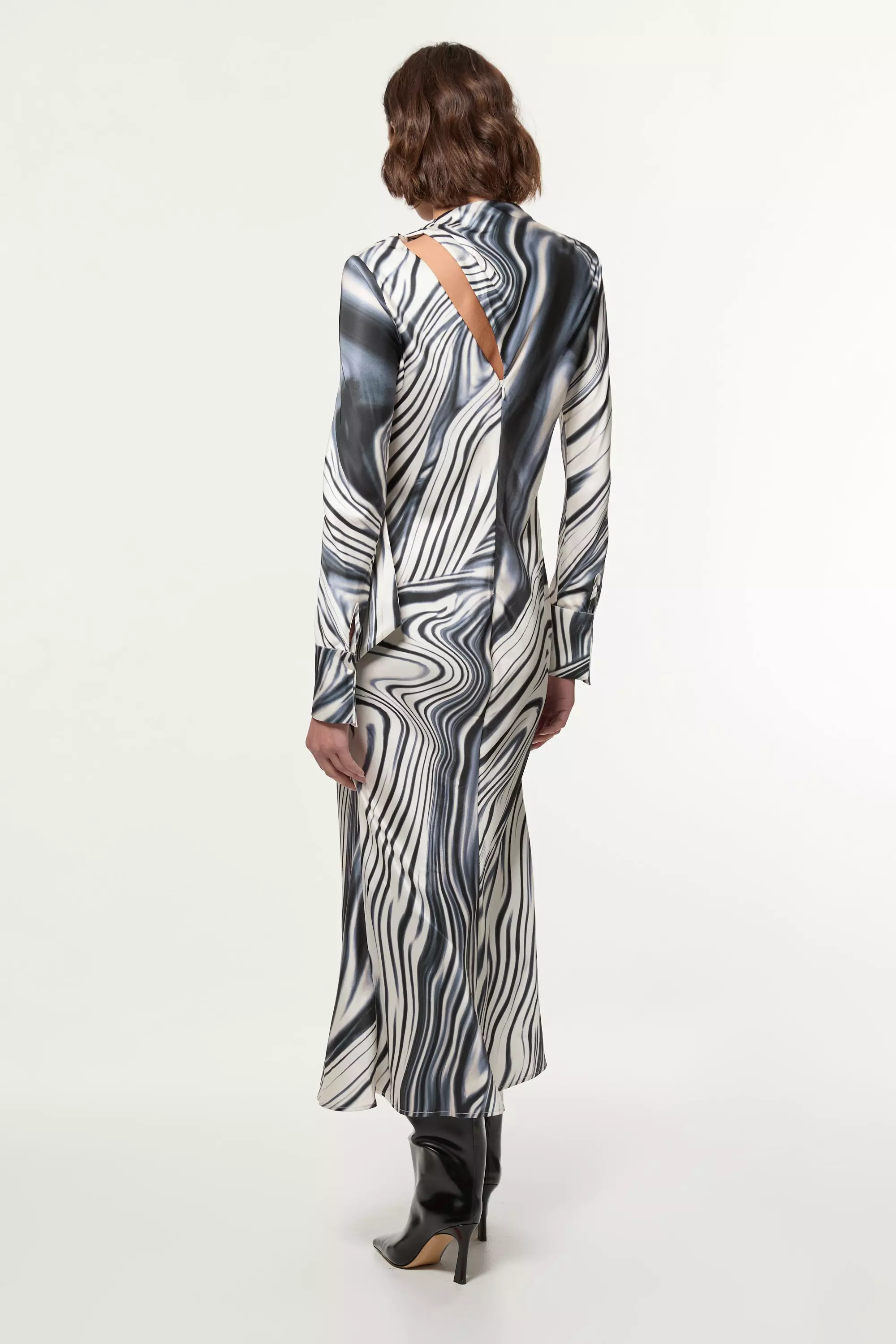 Mono Graduated Stripe Viscose Satin Bias Midi Dress alternative image
