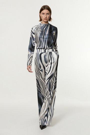 Graduated Stripe Viscose Satin High Waist Trouser mono