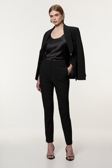 Petite Compact Stretch Stab Stitch Tailored Straight Leg Trouser black