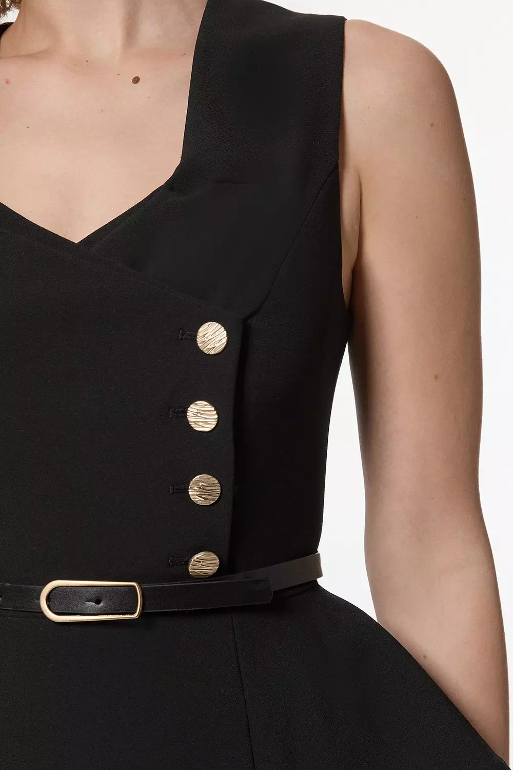 Karen Millen：ペプラム ストレッチ ミディドレス Compact Stretch Belted Peplum Detail Full Skirted Midi Dress