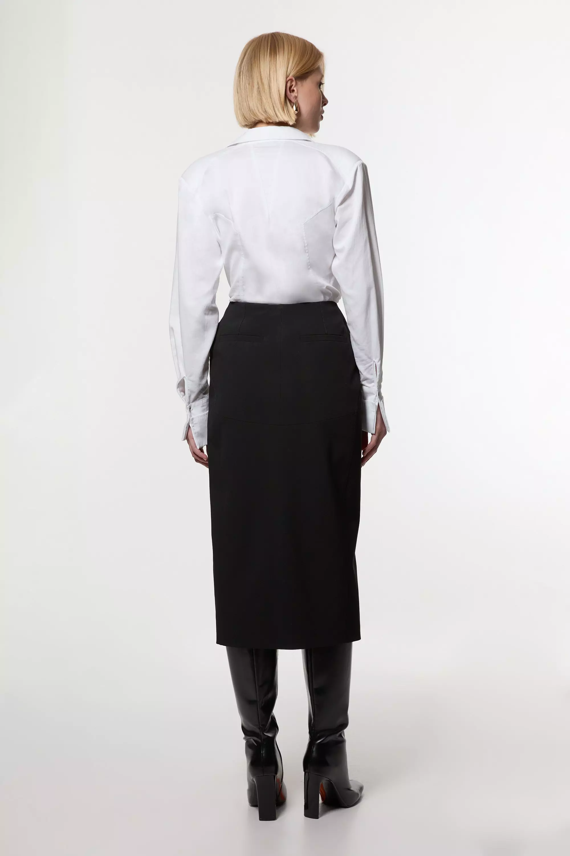 Black Compact Stretch Stab Stitch Tailored Pencil Midi Skirt alternative image