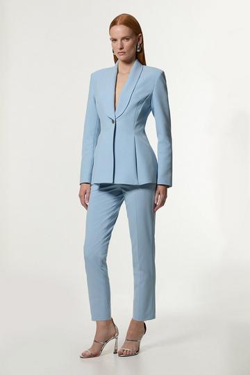 Blue Compact Stretch Stab Stitch Tailored Straight Leg Trouser