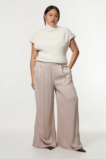 Silver Plus Size Viscose Satin Wide Leg Woven Trouser