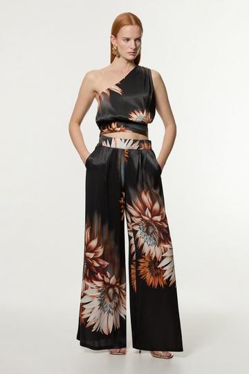 Tall Viscose Satin Printed Wide Leg Woven Trouser floral