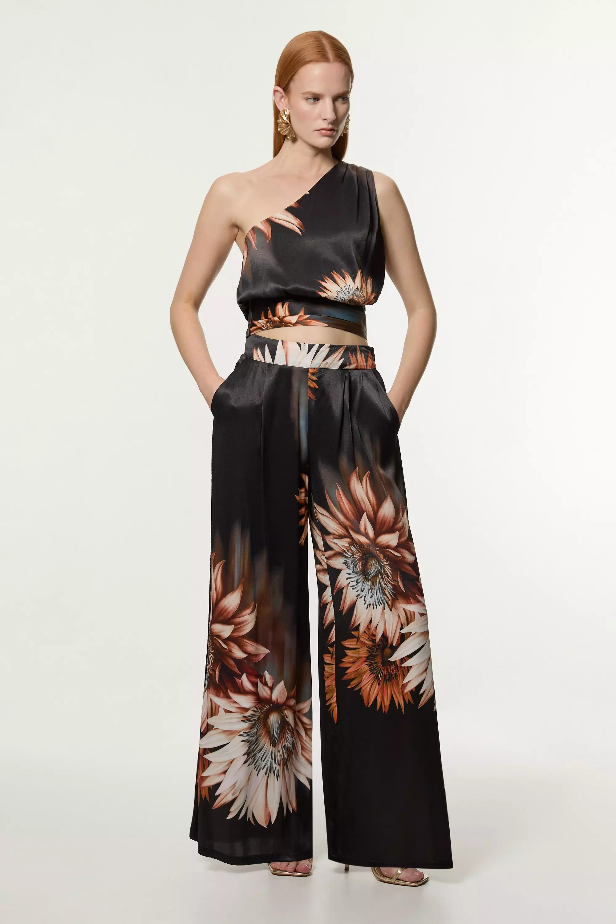 Floral Tall Viscose Satin Printed Wide Leg Woven Trouser alternative image