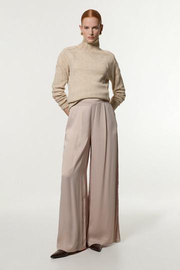 Viscose Satin Wide Leg Woven Trouser silver