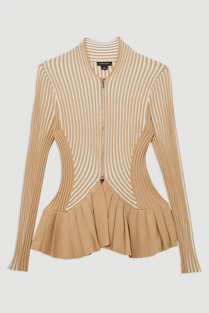 Stripe Zip Through Peplum Knitted Jacket | Karen Millen Stripe Zip Through Peplum Knitted Jacket | Karen Millen