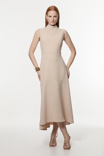 Tall Compact Stretch Essential High Low Midi Dress beige