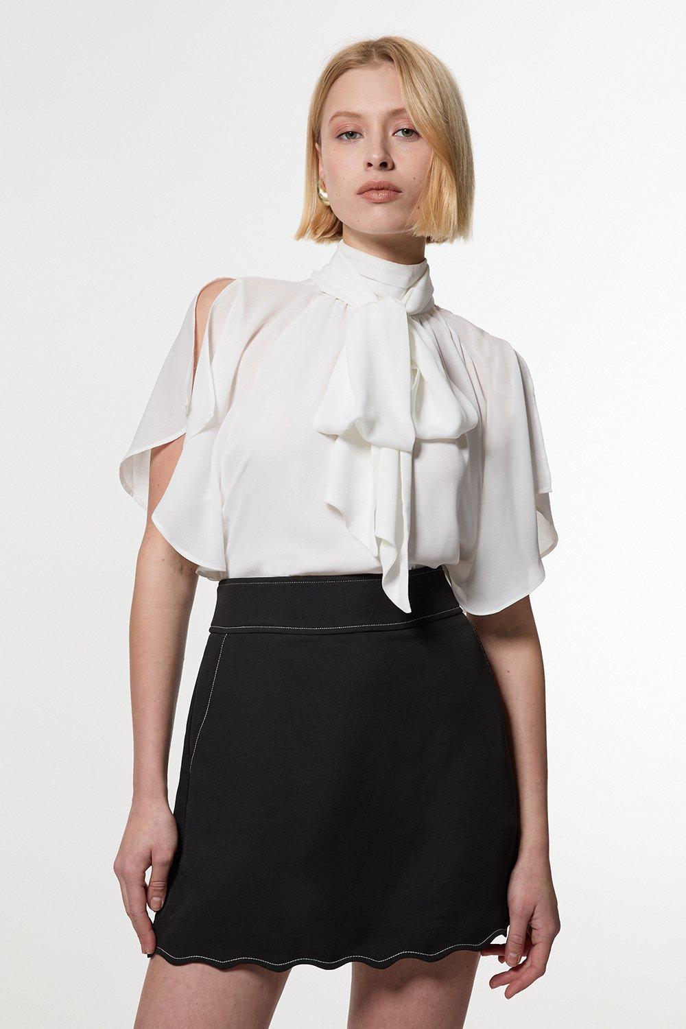 Scallop Trim Woven Crepe Skirt | Karen Millen